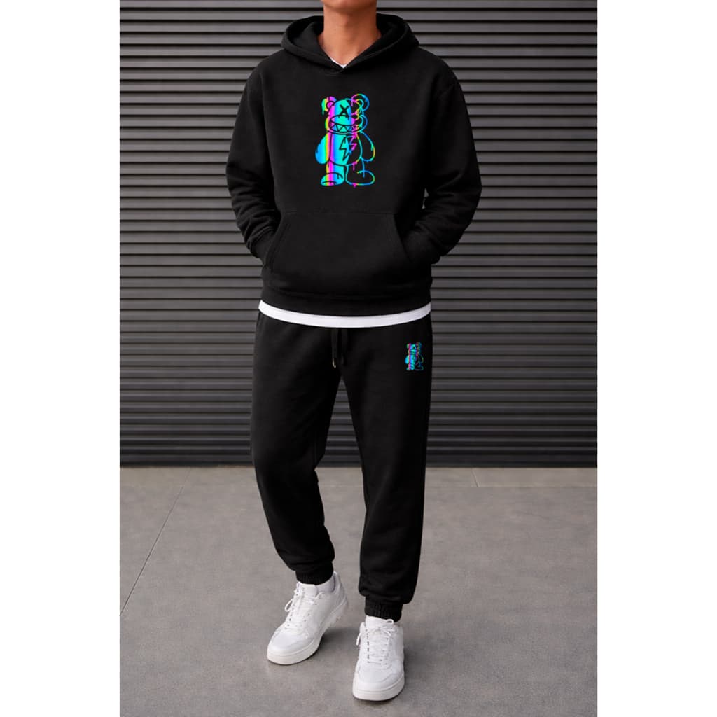 Conjunto Blusa de Moletom e Calça de Moletom Masculina Urso Neon Urbans Life Lançamento Inverno