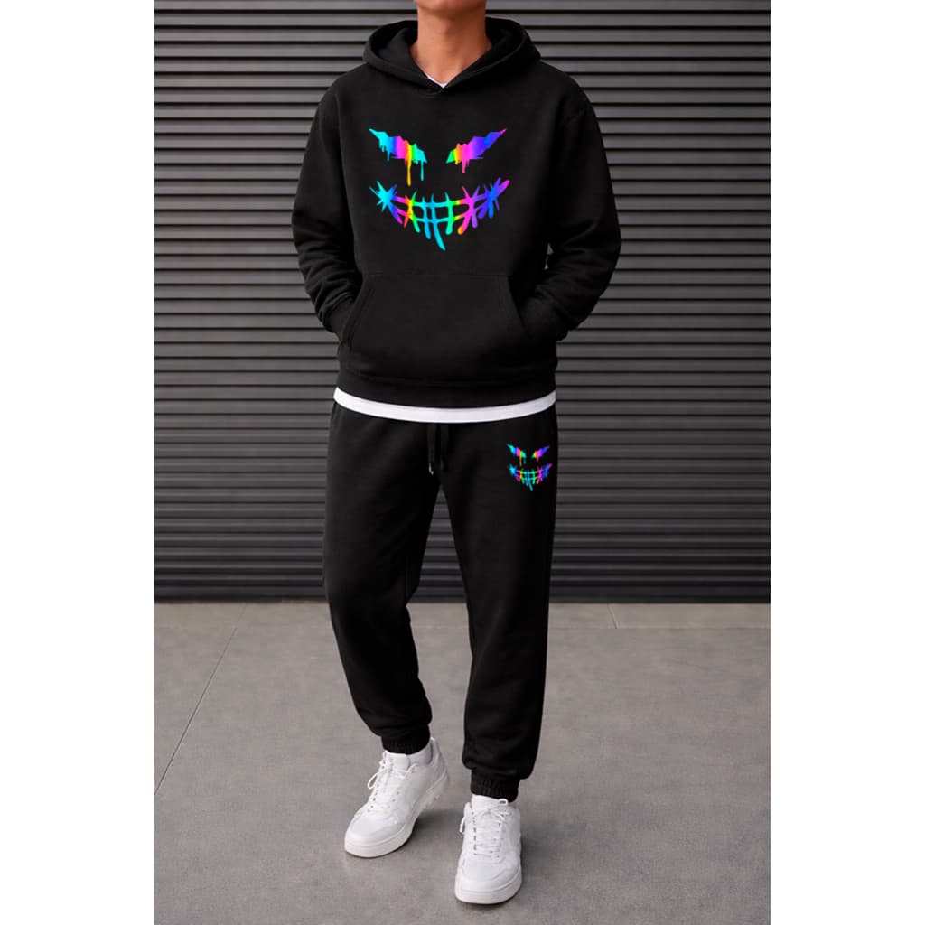 Conjunto Moletom Blusa e Calça Moletom Masculino Sorriso Neon Urbans Life Lançamento Inverno