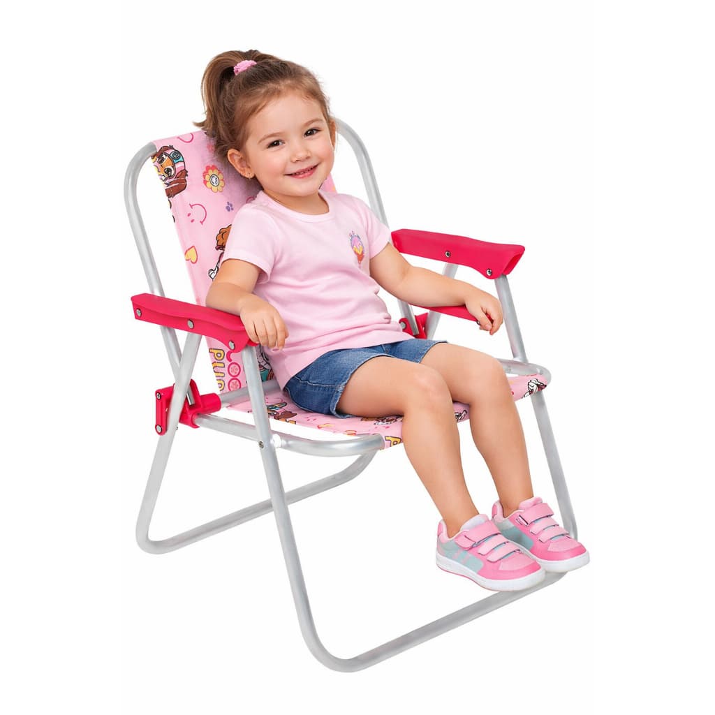 Cadeira em Alumínio Infantil Patrulha Canina Rosa - Bel - Retrátil Praia Piscina Verão