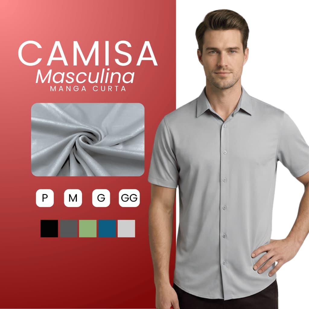 Camisa Social Masculina Slim Fit Manga Curta Blusa Social Premium