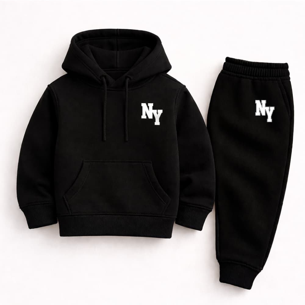 Moletom Calça Conjunto Infantil NY Bolso Capuz Flanelado Unissex