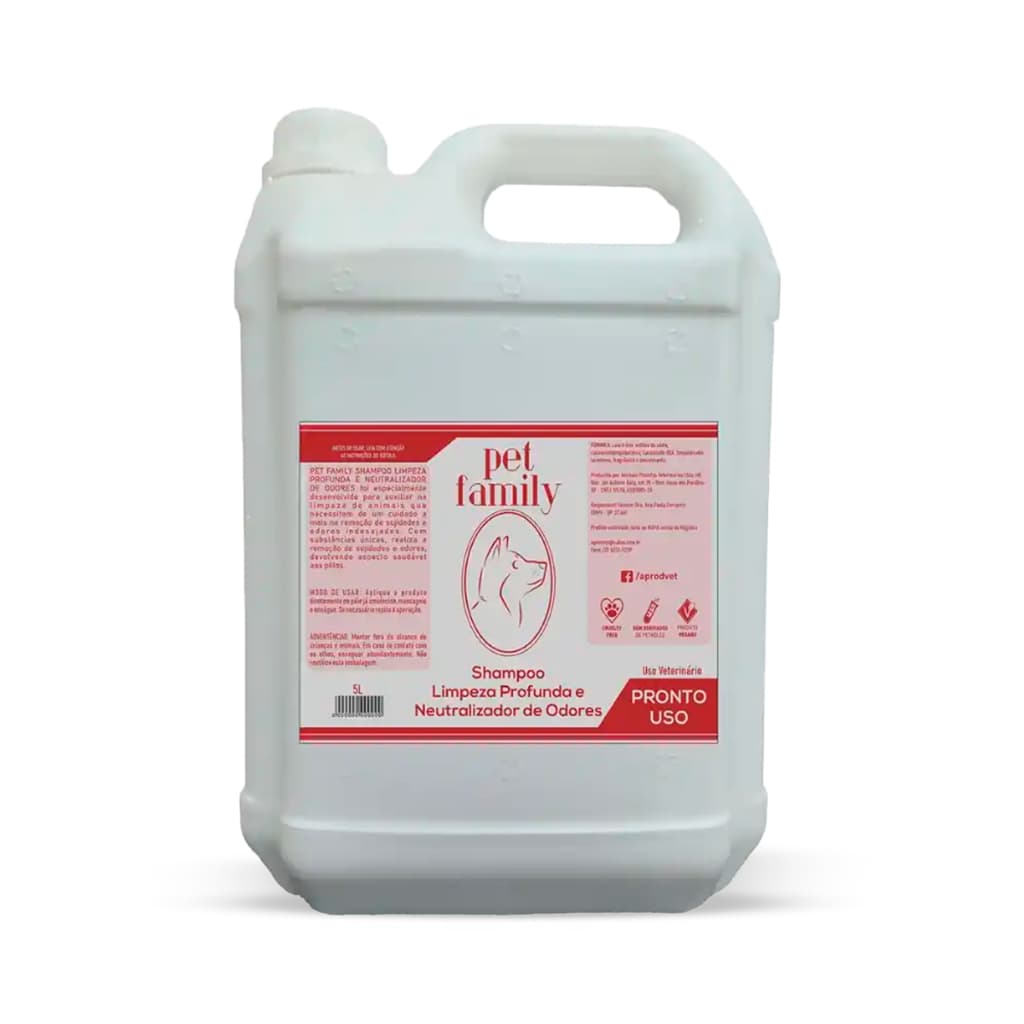 Shampoo Para Cães e Gatos Limpeza Profunda Pronto Para Uso Pet Family 5L