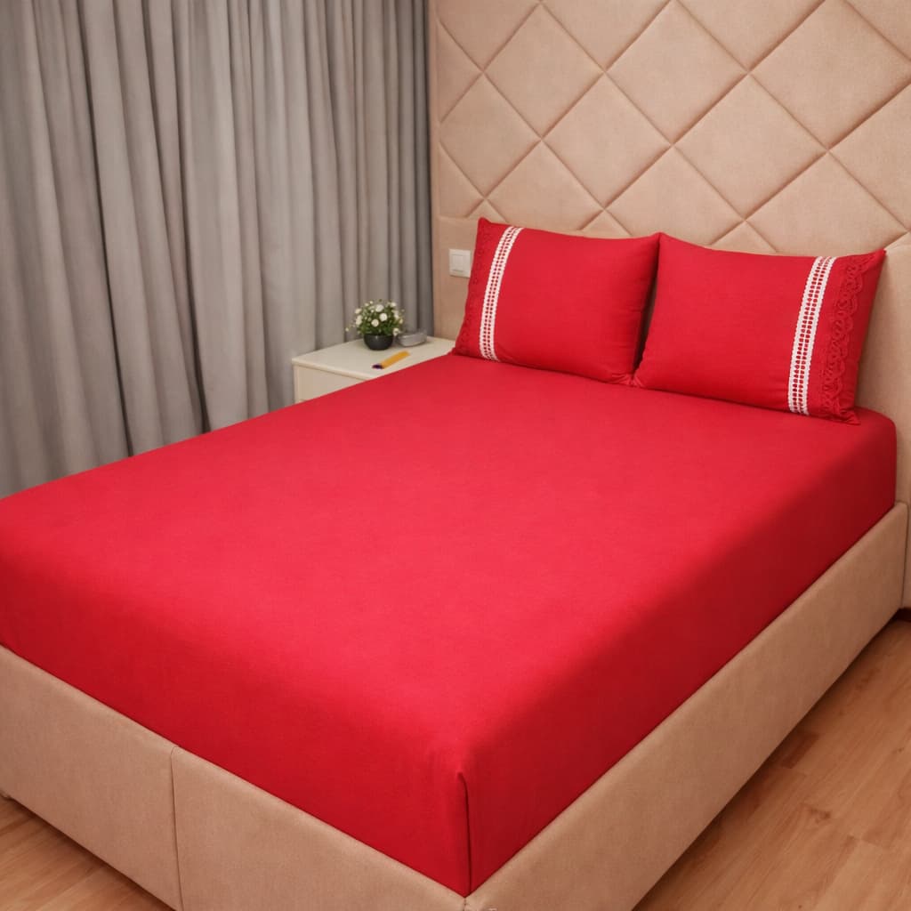 Jogo de Cama Lençol Casal De Malha 3 Peças 100% Algodão (1 Lencol com elástico + 2 Fronhas c/ zíper)