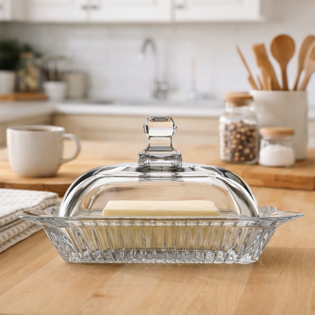 Manteigueira Vidro Cristal Francesa com Tampa Condimento para Manteiga e Margarina Design Clássico