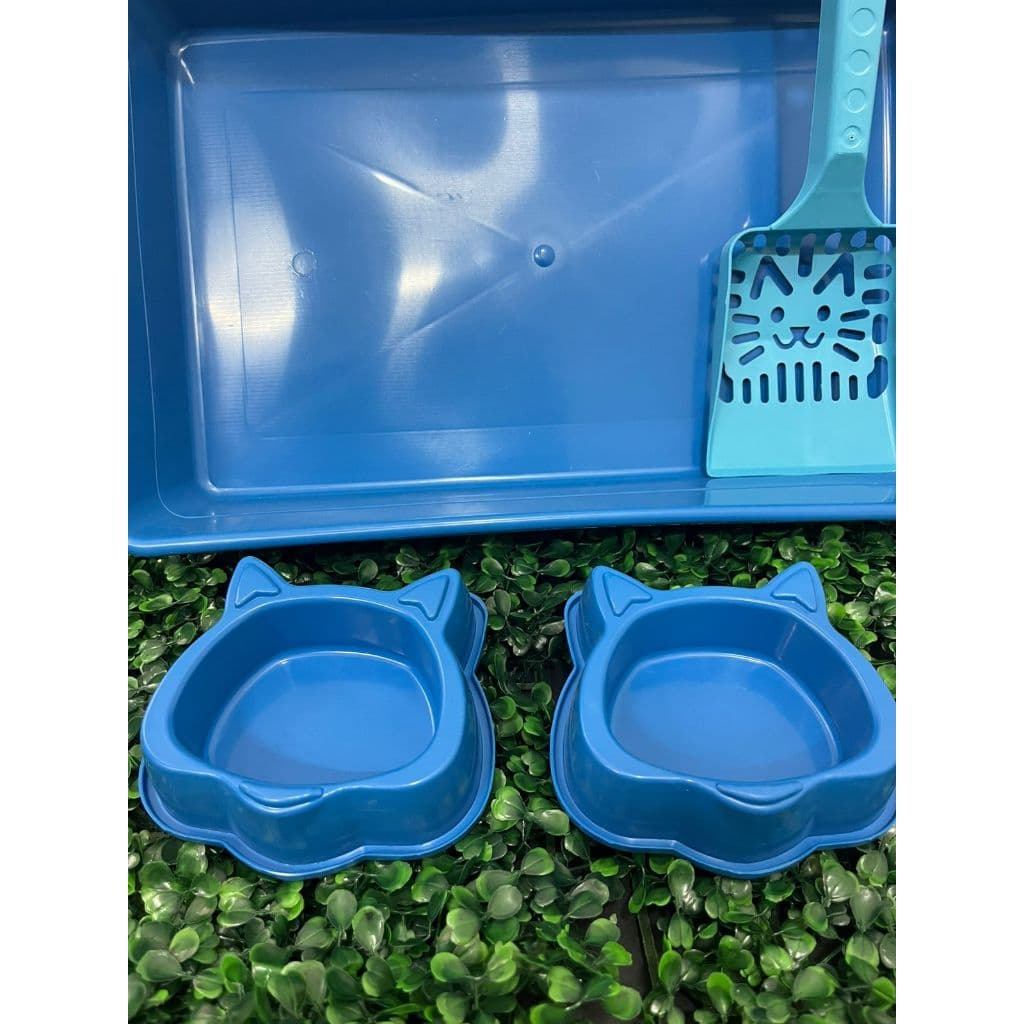 kit Bandeja Sanitaria  para Gatos com Comedouro e Bebedouro e Pá de Areia