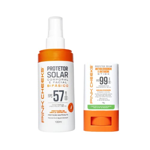 KIT ANTIOLEOSIDADE PINK CHEEKS PROTETOR SOLAR BIFASICO + PROTETOR SOLAR ANTIOLEOSIDADE E ANTIACNE
