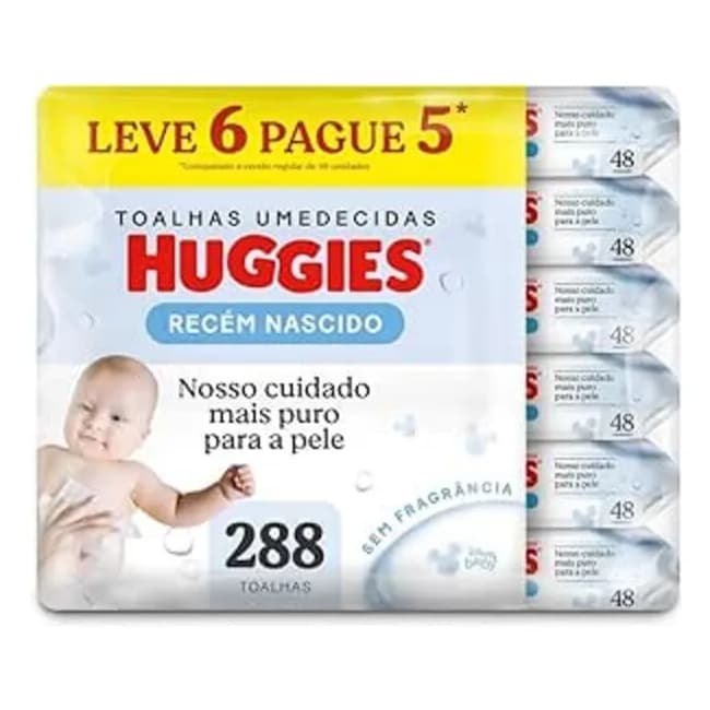 kit 6 Lenços Umedecidos Huggies Recém-Nascido 48 unidades