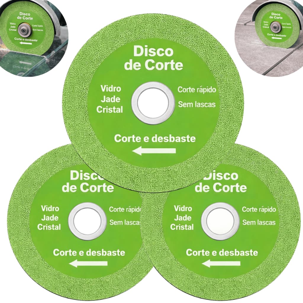 Disco de Corte Cortar Vidro Piso Ceramica Porcelanato Casa Reforma Materiais Diversos Kit 1, 3 e 5