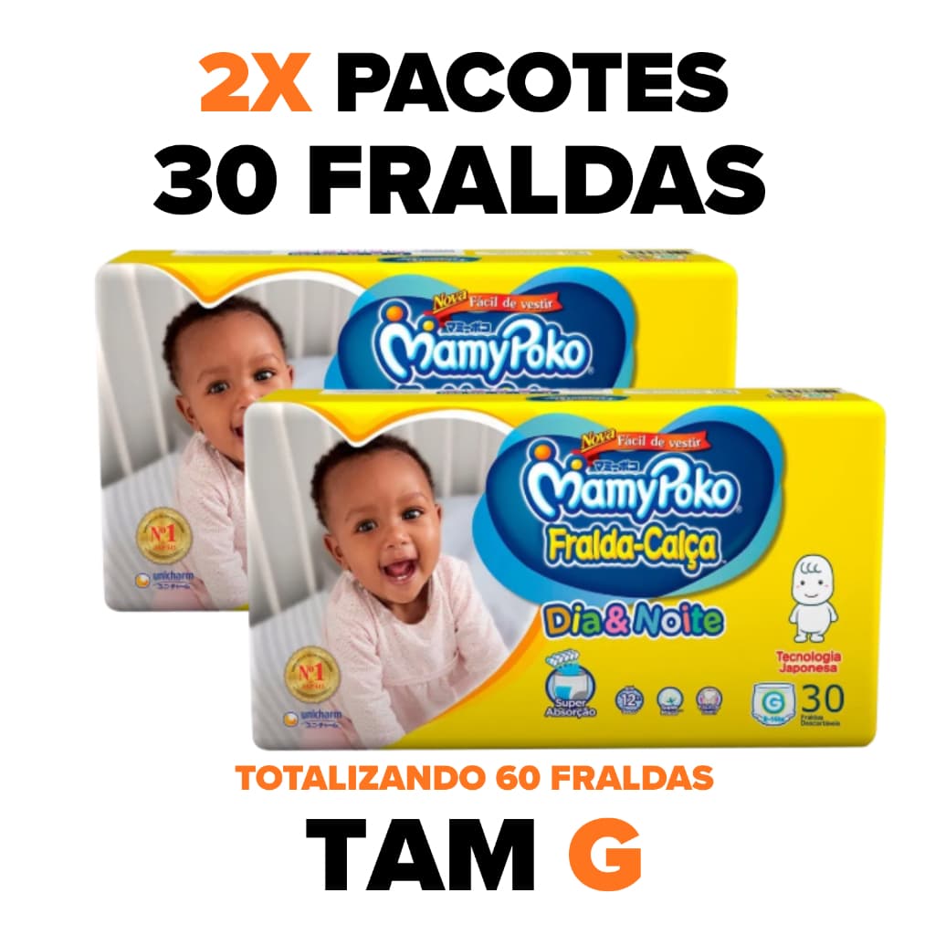 Kit 2 pct Fralda Descartável Calça Mamypoko Dia E Noite Amarelo G - 60 unidades