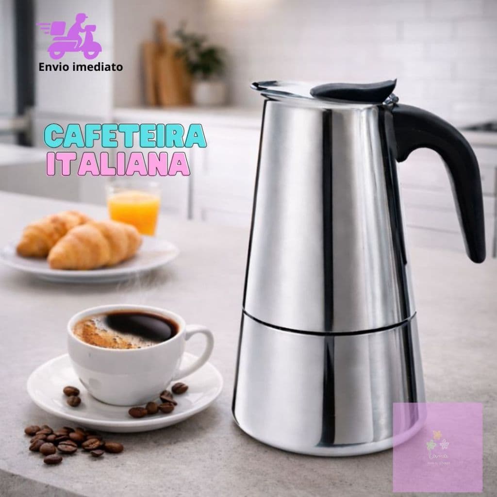 Máquina de Café Cafeteira Italiana Expresso Aço Inox Prepara 9 Xícaras 450 ML