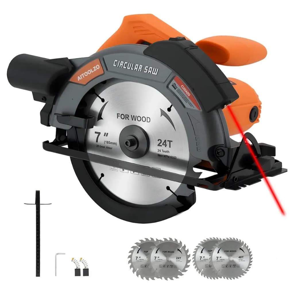 Serra Circular Elétrica 1650w 185mmCom Guia Laser e Saída de Exaustão Aitoolzo Laranja