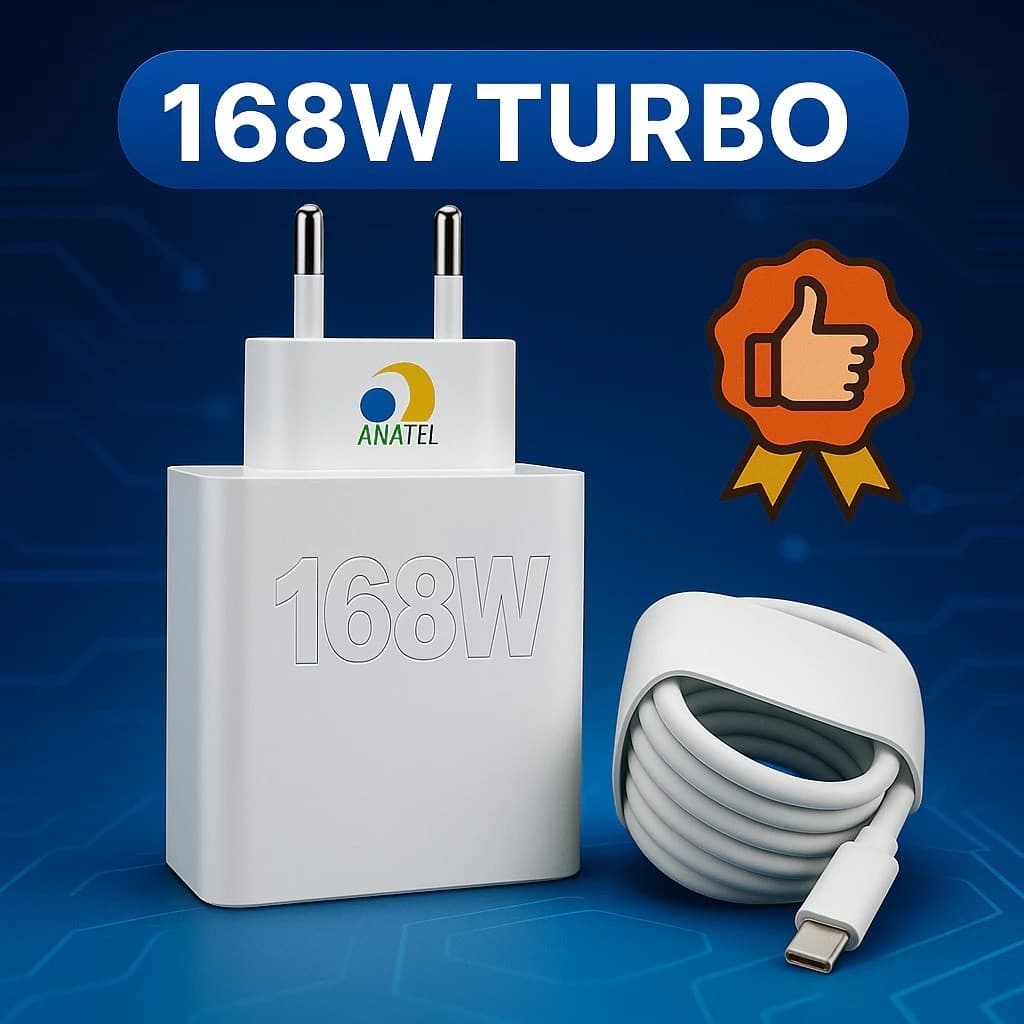 Carregador Turbo 168w Para Celular Com Type C Tipo C Super Rápido