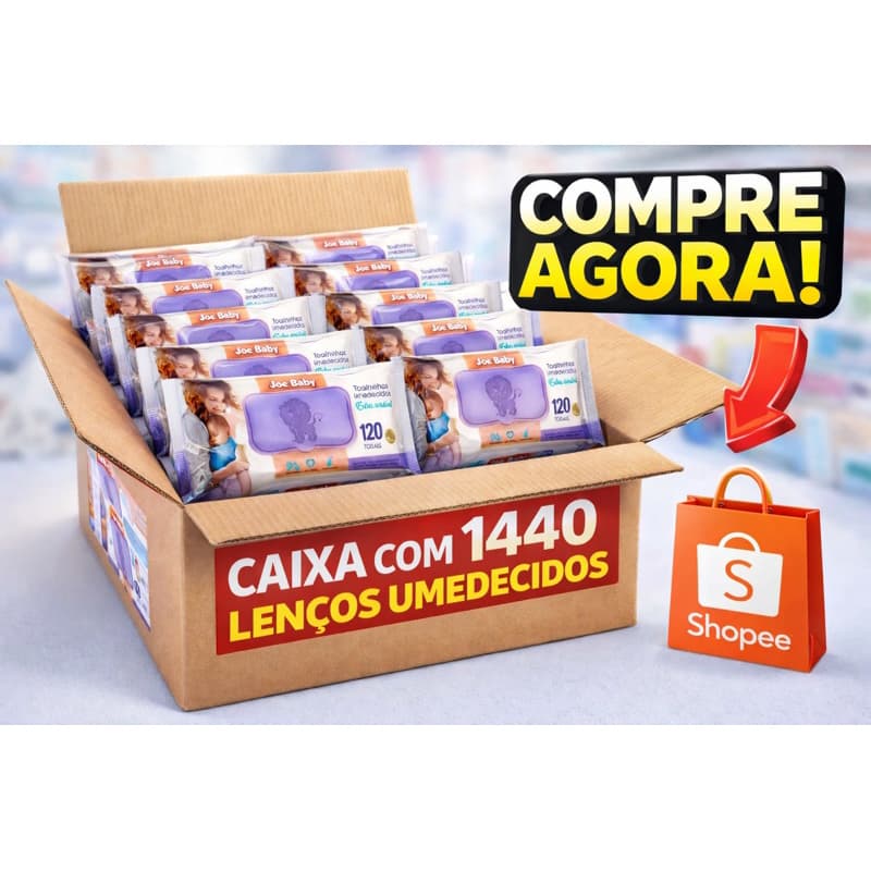 CAIXA 1140 Joe Baby Caixa com até 12 Pacotes (120un cada) com Tampa Proteção Ideal para Uso Diário