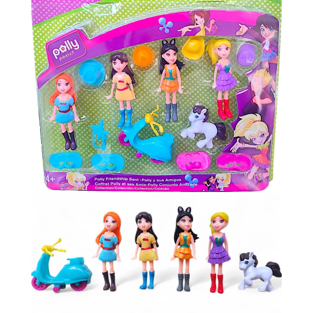 Kit 4 Bonecas Poli Articuladas 12cm C/ Scooter Pony e Acessórios