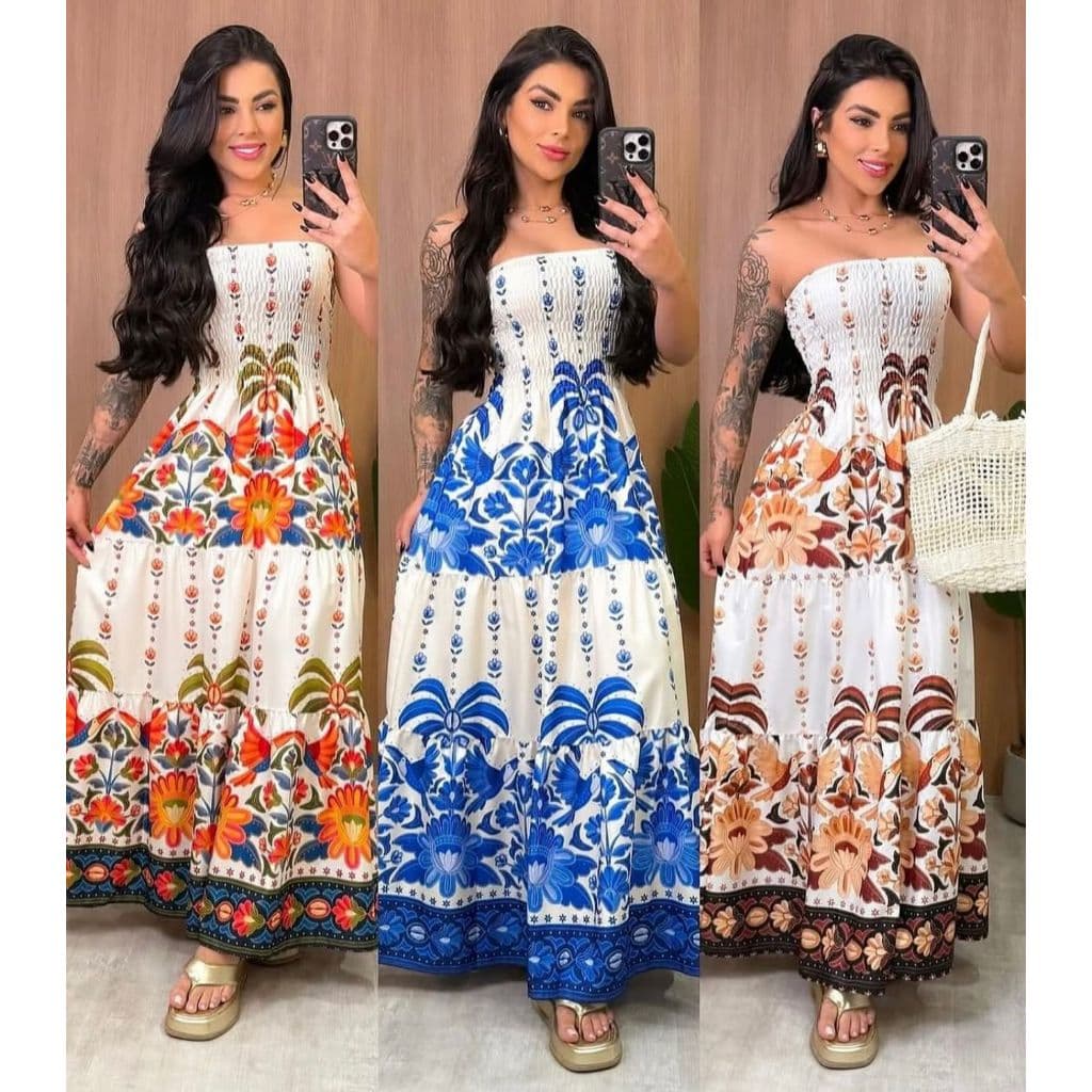 Vestido Tropical Longo Tomara que Caia Estampado – Moda Feminina 2026 ENTREGA INMEDIATO