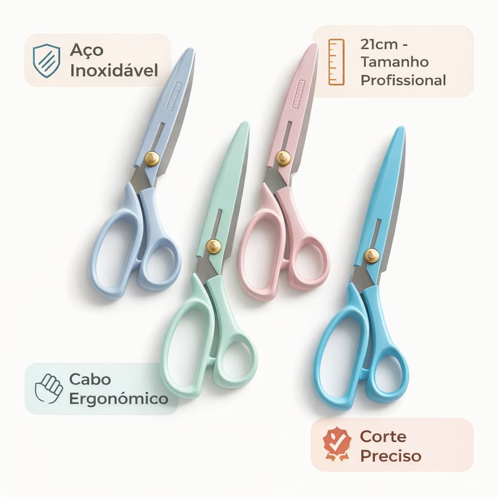 Tesoura Costura Profissional 21cm Aço Inoxidável Cabo Ergonômico Corte Preciso Alfaiate Artesanato Patchwork Tecido