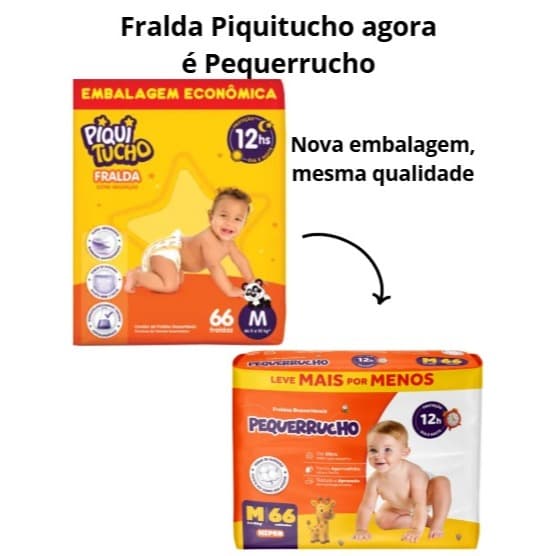 Fralda descartável Piquitucho/Pequerrucho M 66 Hiper Cremer Extra Absorção Pacote promocional