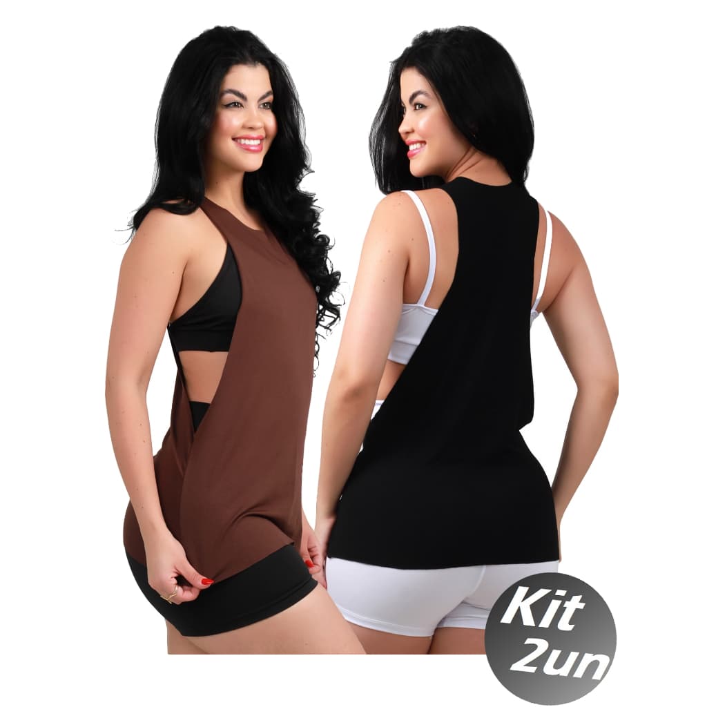 Kit 2 Camiseta Regata Corte a Laser  Fitness feminina