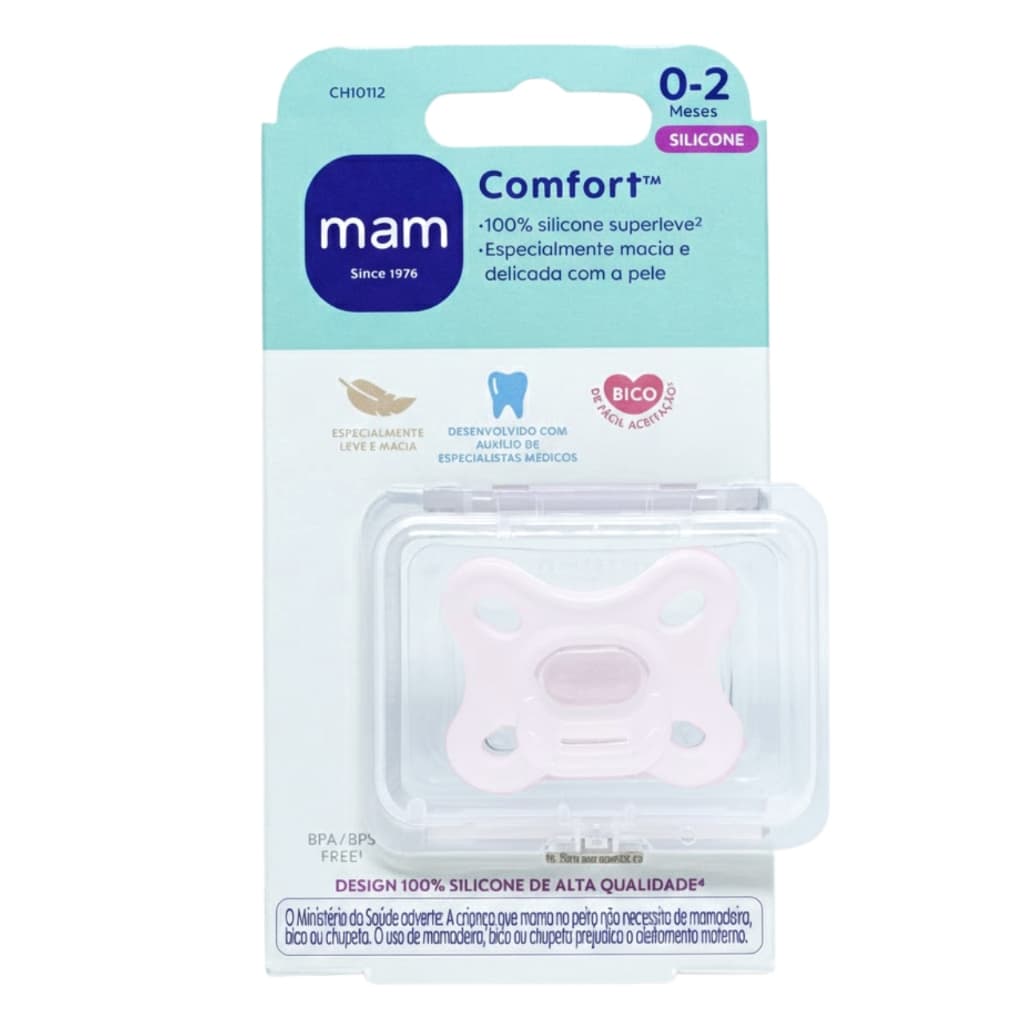 Chupeta MAM 100% Silicone 0-2 Meses Comfort Macia Embalagem Unitária Bico Pequeno Recém Nascido