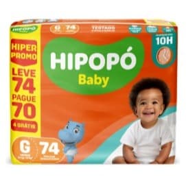 Fralda descartável Hipopó Baby G 74 unidades Hiper Pacote promocional Bebê