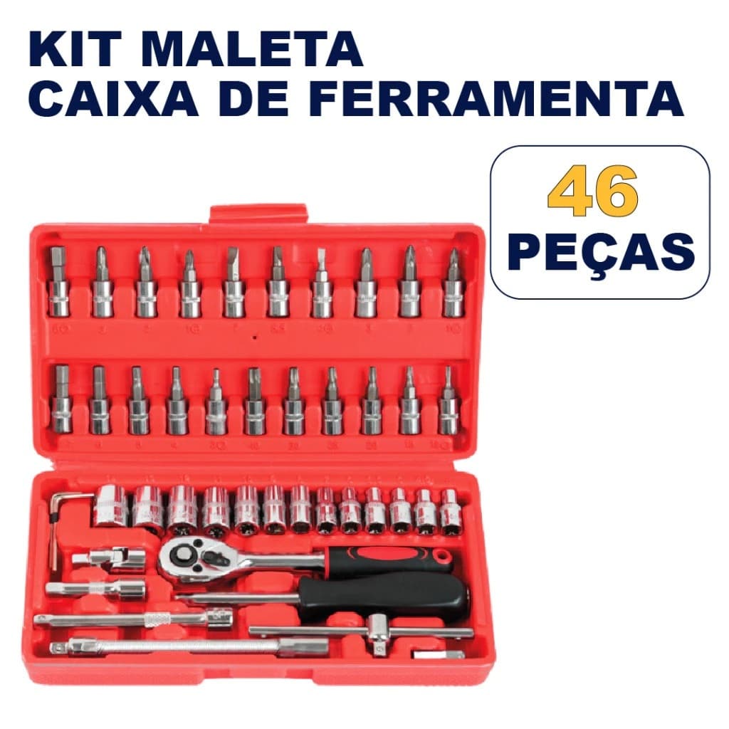 Kit De Ferramentas 46 Pecas Jogo De Soquetes Chaves Catraca 1/4 Maleta Organizadora Aco