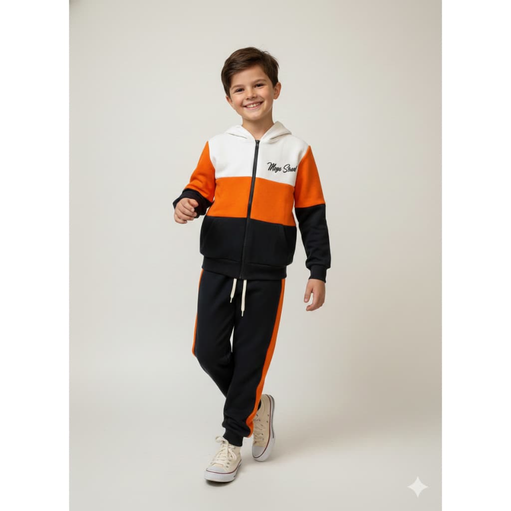 Conjunto Moletom Peluciado Infantil Masculino Recortes - Laranja