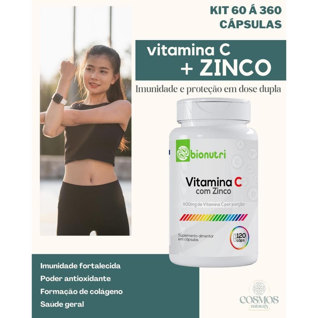 Frascos Vitamina C + Zinco  Cápsulas Imunidade e Saúde Suplemento Alimentar Bionutri