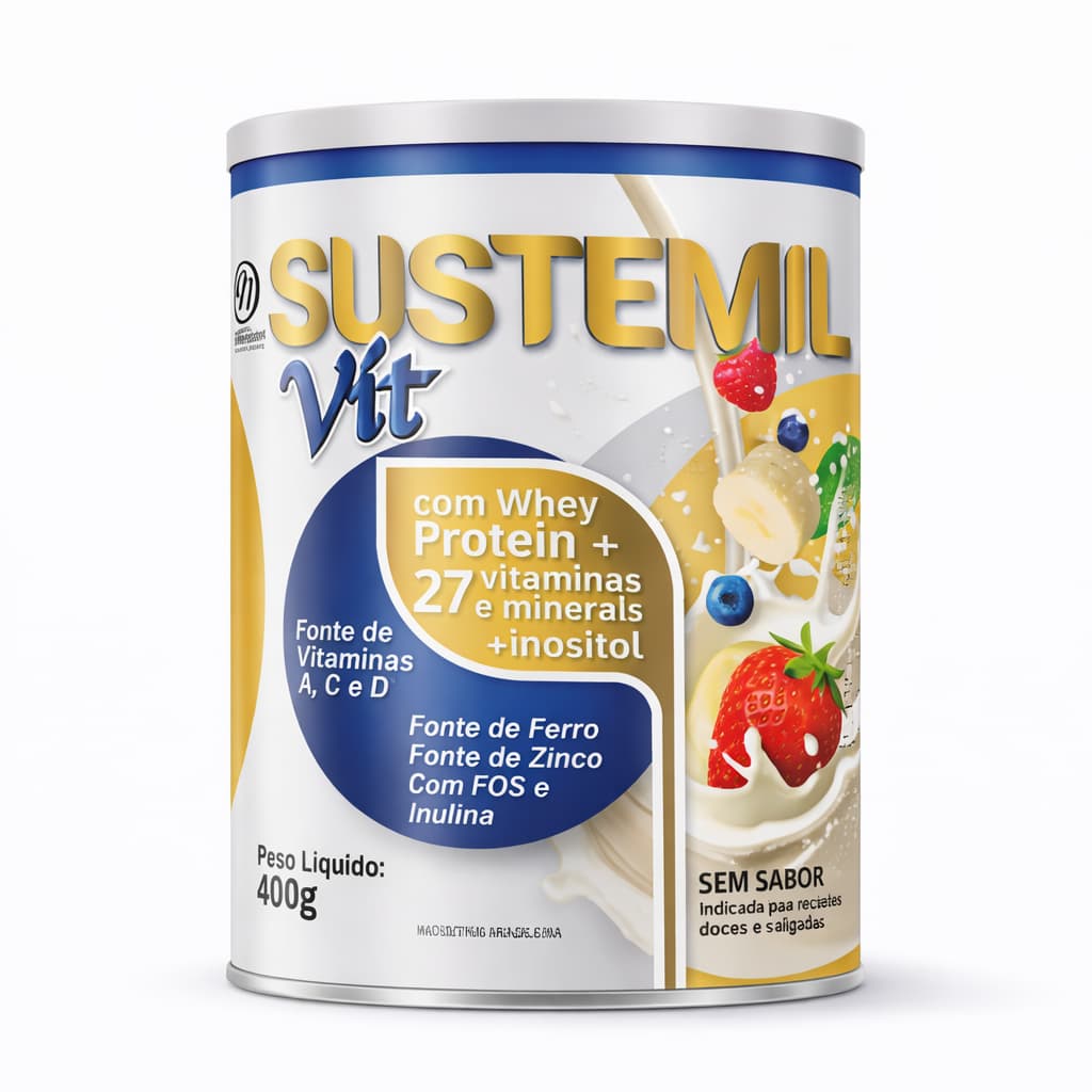 Sustemil Vit 400g Whey Protein 27 Vitaminas Minerais Inositol Energia Manutenção Muscular Ossos