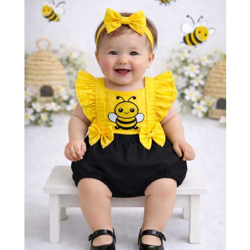 Jardineira Romper Bebê Menina abelha jardineira abelinha body bebe menina abelinha