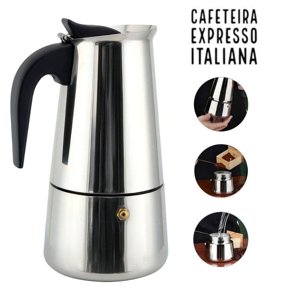 Cafeteira Italiana Inox Expresso Moka 9 Xícaras Aroma Intenso Café Tradicional Saboroso em Minutos