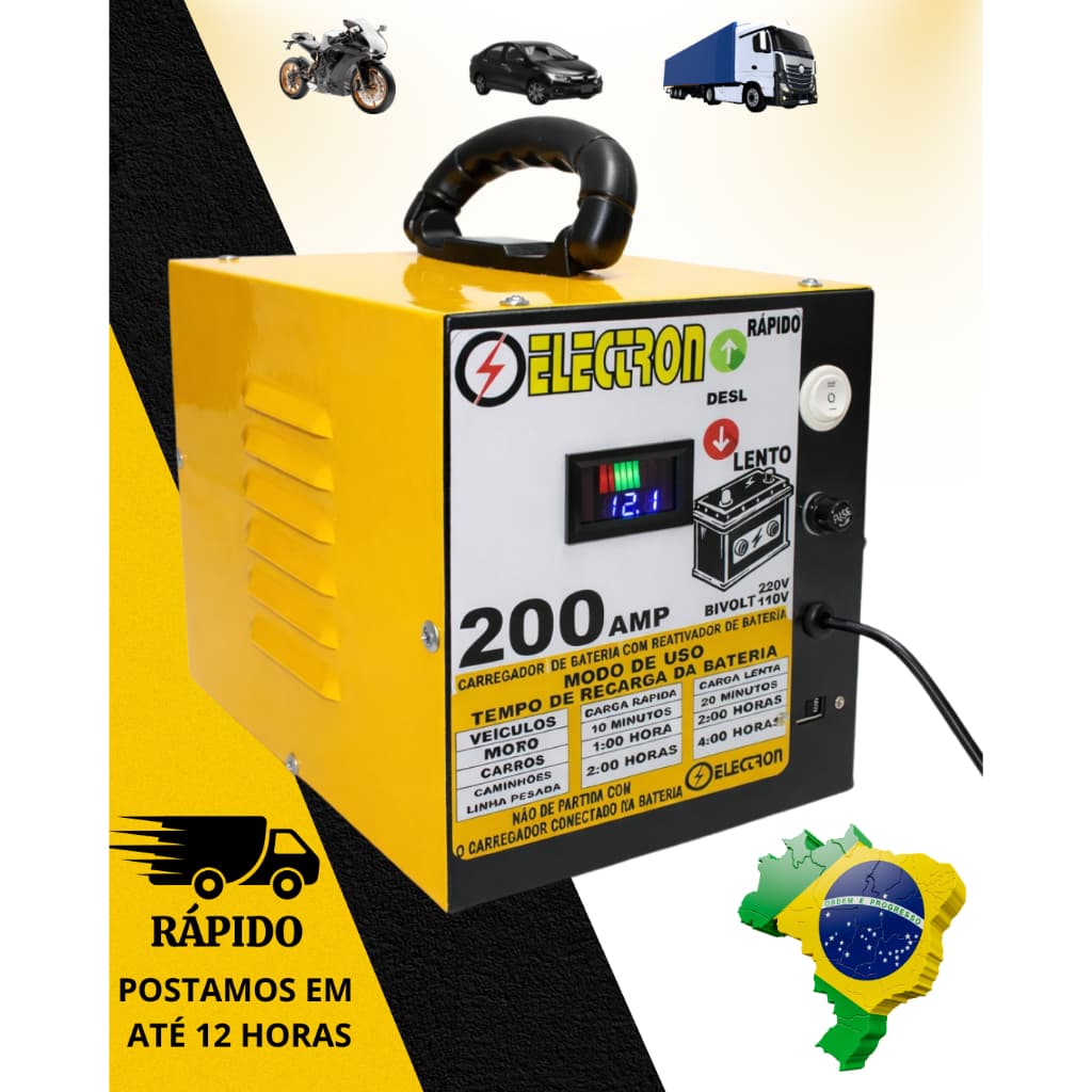 CARREGADOR DE BATERIA AUTOMOTIVO CF 25 CARRO, MOTO, BARCO...