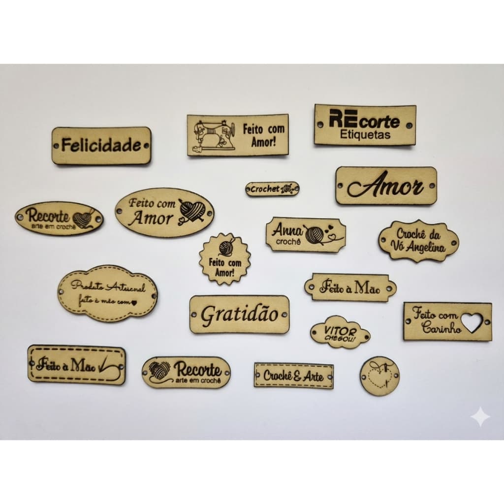 Kit Etiquetas Tag Personalizadas em Couro Sintético para artesanato, crochê, amigurumi, lembrancinhas