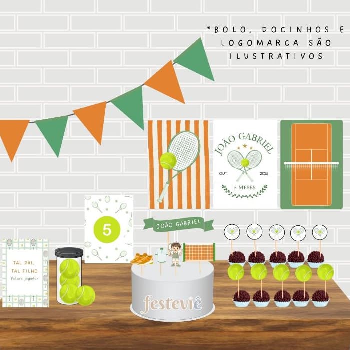 Kit festa esporte tenis aniversário na caixa personalizado só um bolinho em casa tenista mesversário esportivo