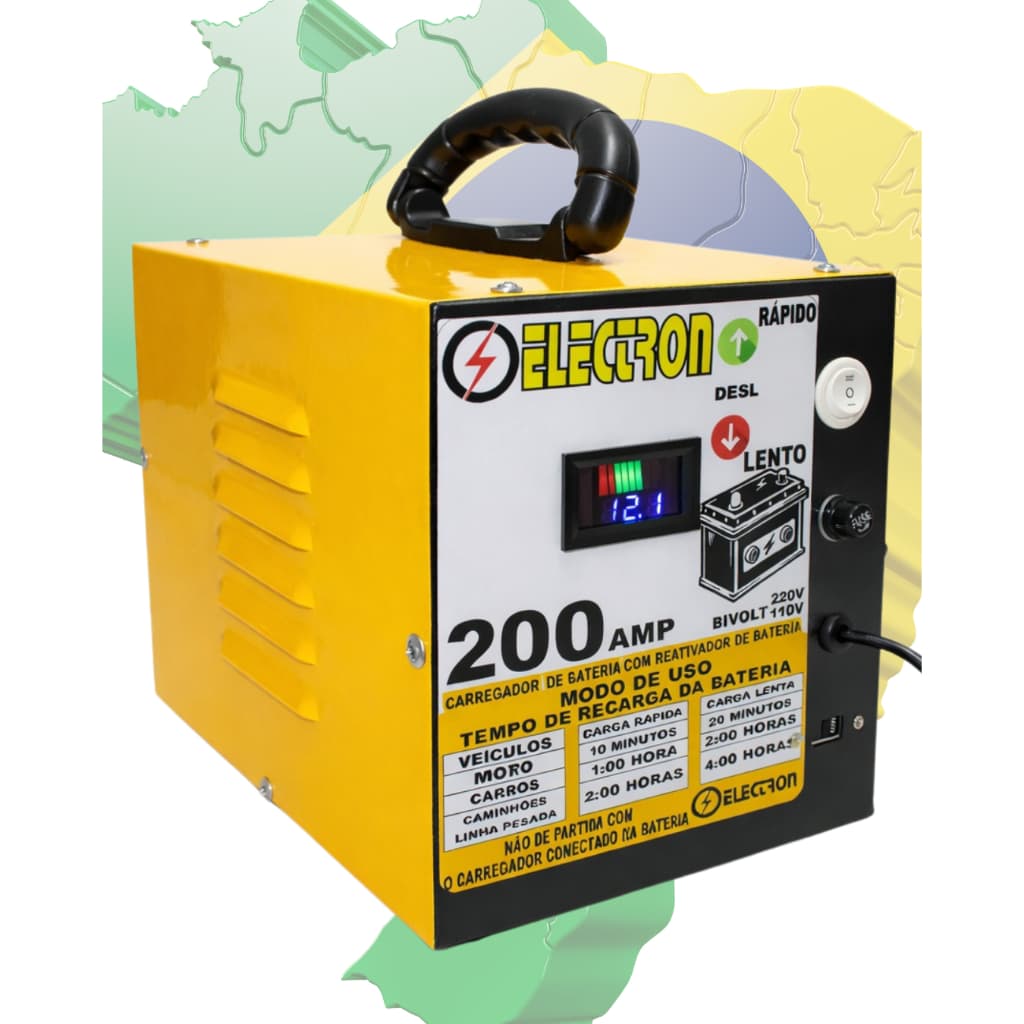 Eléctron Fonte Carregador De Bateria 12v Até 900amperes 200ah Inteligente