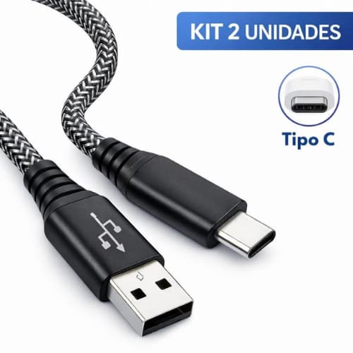 Kit 2 Cabo Carregador usb Tipo C 2 Metro Ultra Rápido Resistente Anti Quebra