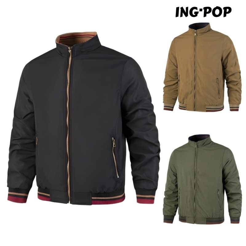 Jaqueta Casual Prova de Masculina Vento Alta Reversível Com Gola Em Pé Slim Quente Casacos