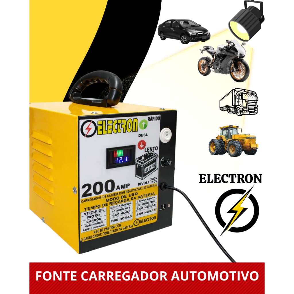 Carregador De Bateria 12v Cib200ah Com Display Multi Funções Electron Premium