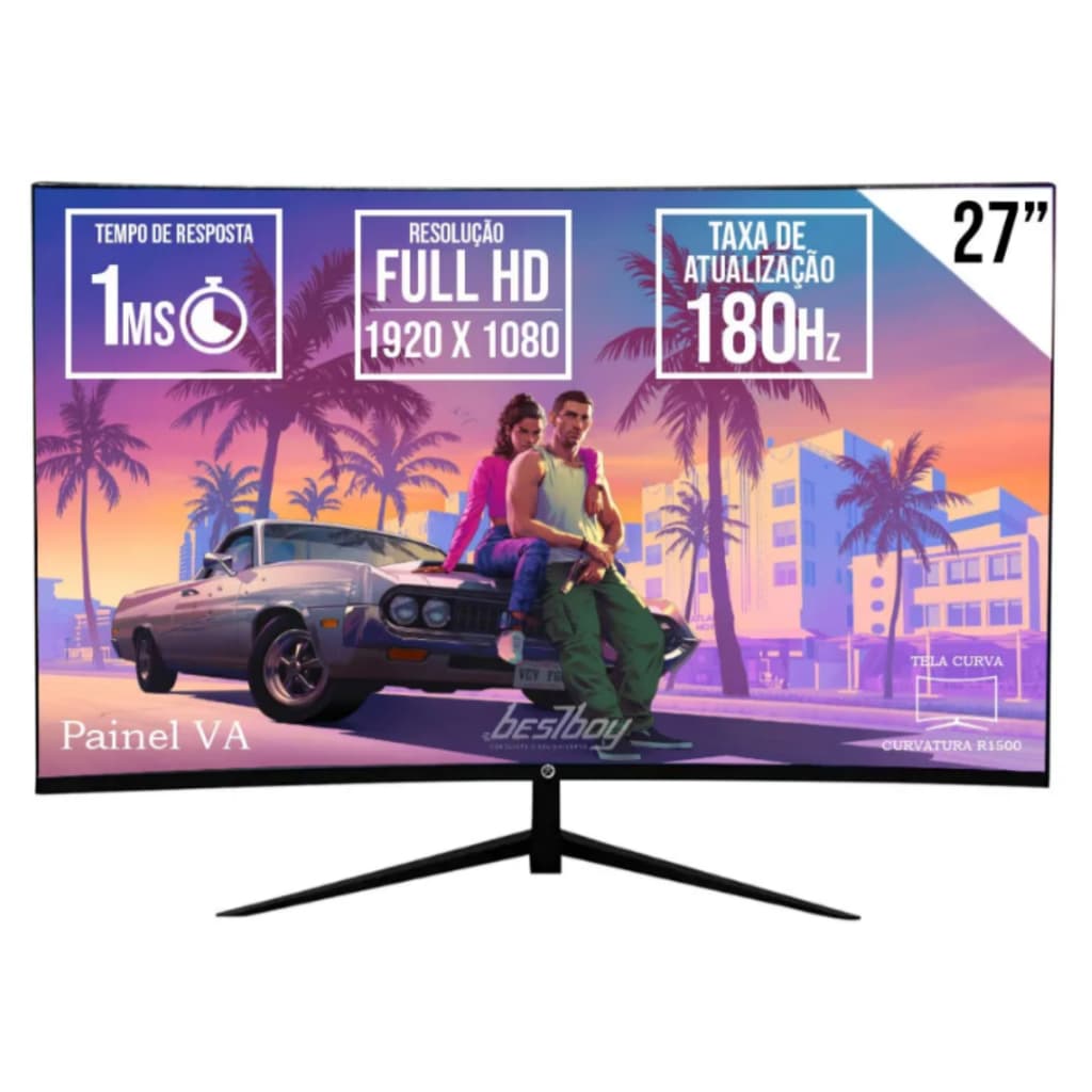 Monitor Gamer Curvo 27” BrazilPC 180Hz 1ms Full HD Frameless – Imersão Total