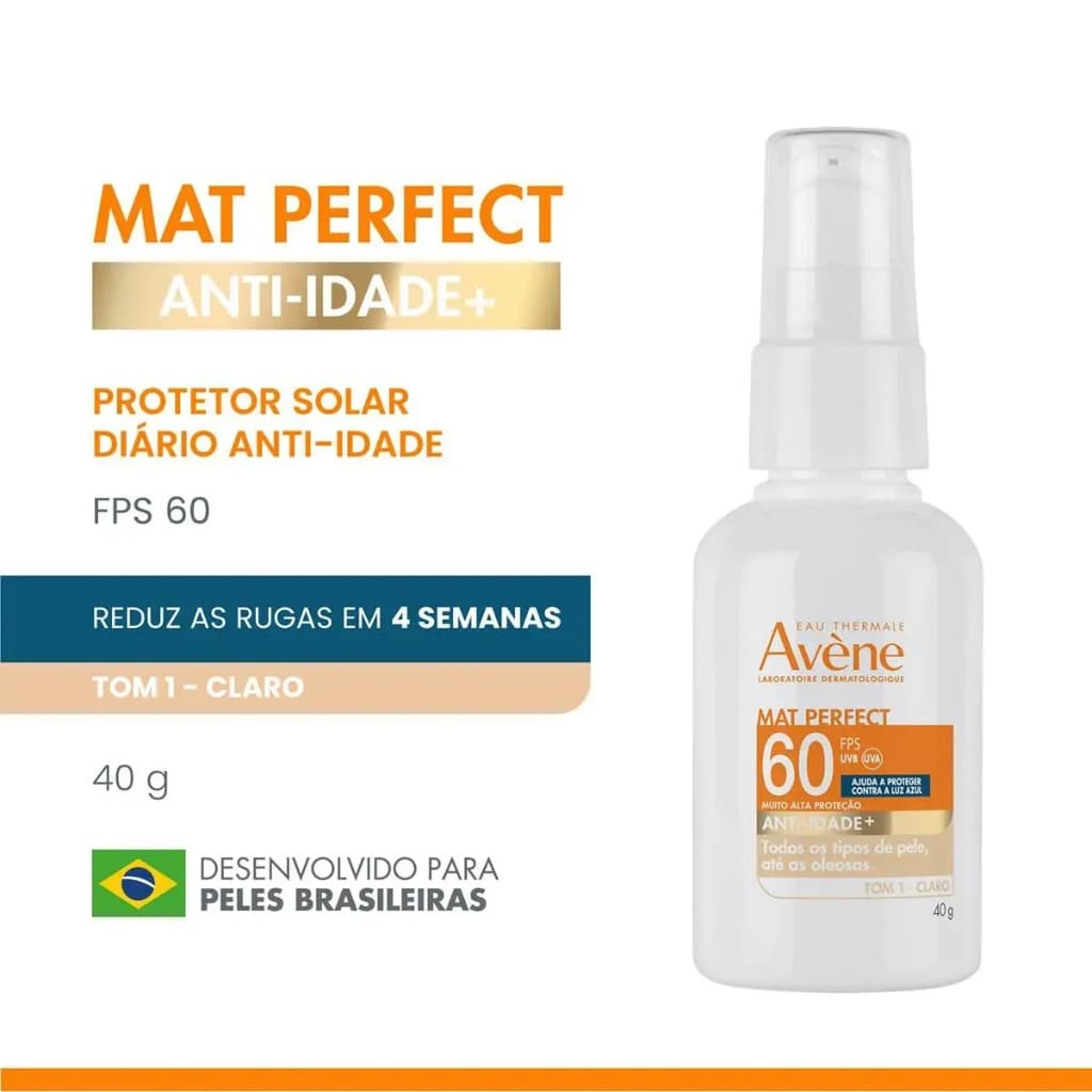Protetor Solar Facial Mat Perfect Controle de Oleosidade e Ação Anti-idade FPS 60 - 40g