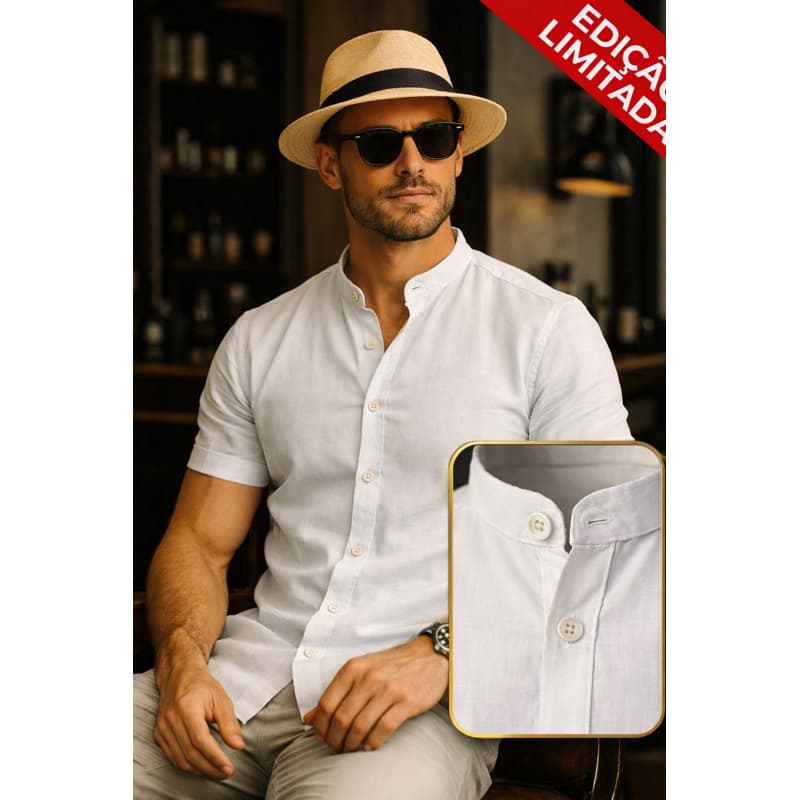 Camisa Masculina Social Manga Curta Gola Padre Slim Luxo