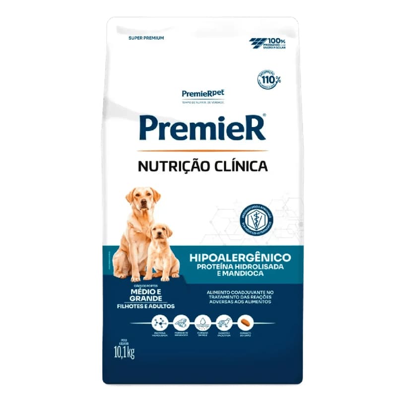 Ração Premier Nutrição Clínica Cães Hipoalergênico Médio e Grande Porte Proteína Hidrolisada 10,1kg
