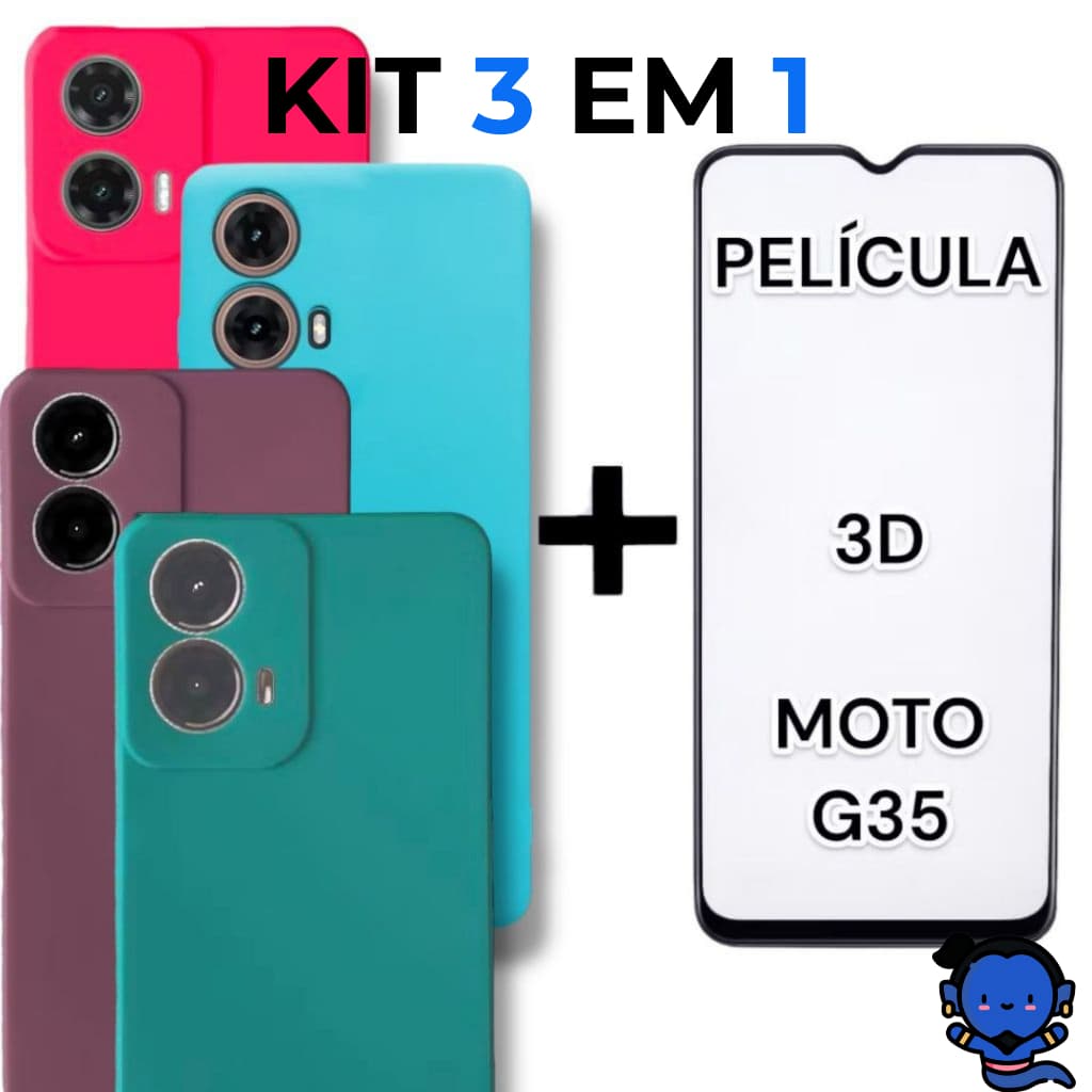 Kit Completo Para Motorola Moto G35 Capa Capinha + Película de Vidro 3D Proteção Total  Moto G35 5G