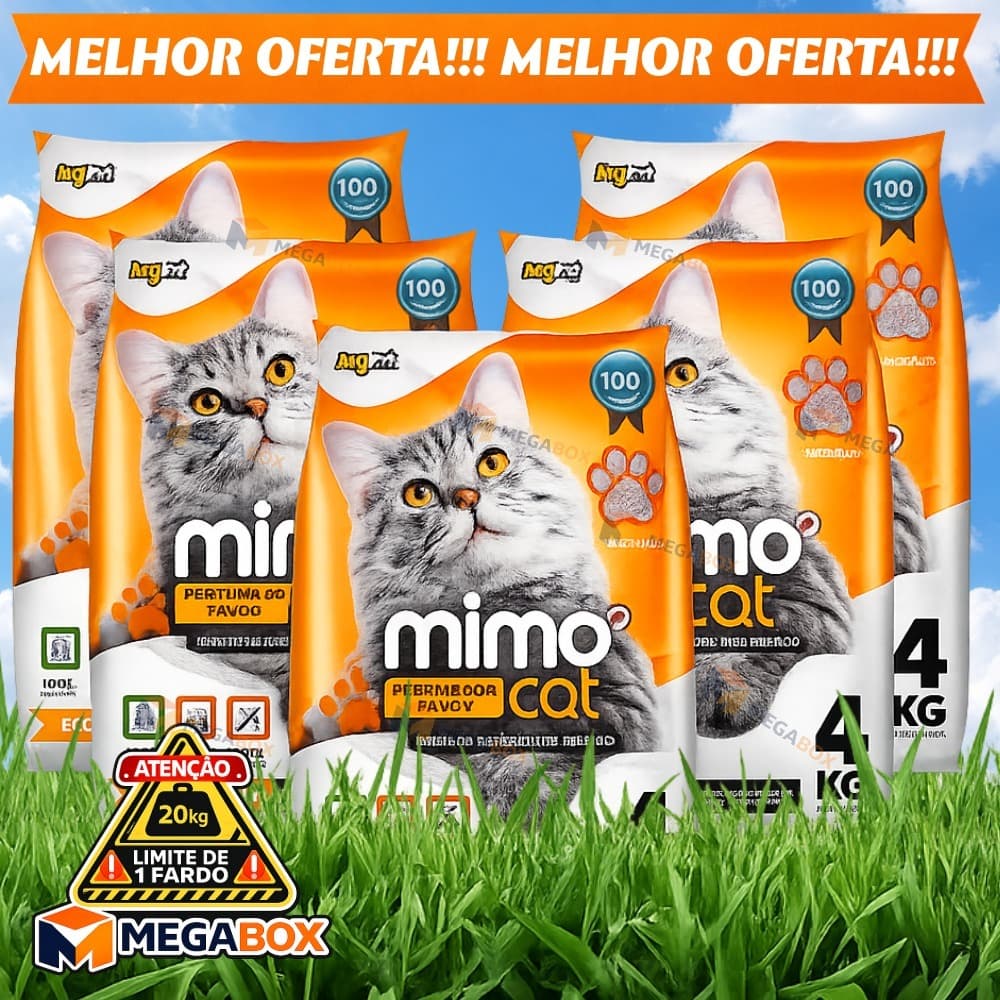 Kit 5 Areia Sanitária Higiênica Argila Natural Perfumada pra Gatos Talco 20 kg Mimo Cat Grãos Médios