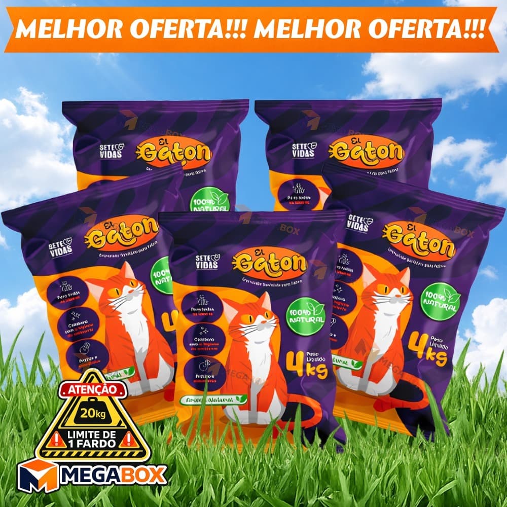 Kit Com 5 Pacotes Areia Sanitária Antiodor Tira Cheiro Gaton El Gaton Gatos Tradicional 100%Natural