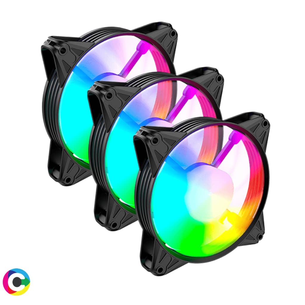 Kit 3 Cooler Ventoinha Fan Gamer 120mm RGB Eurus Gamer Led CPU PC Ventilação ARGB Black