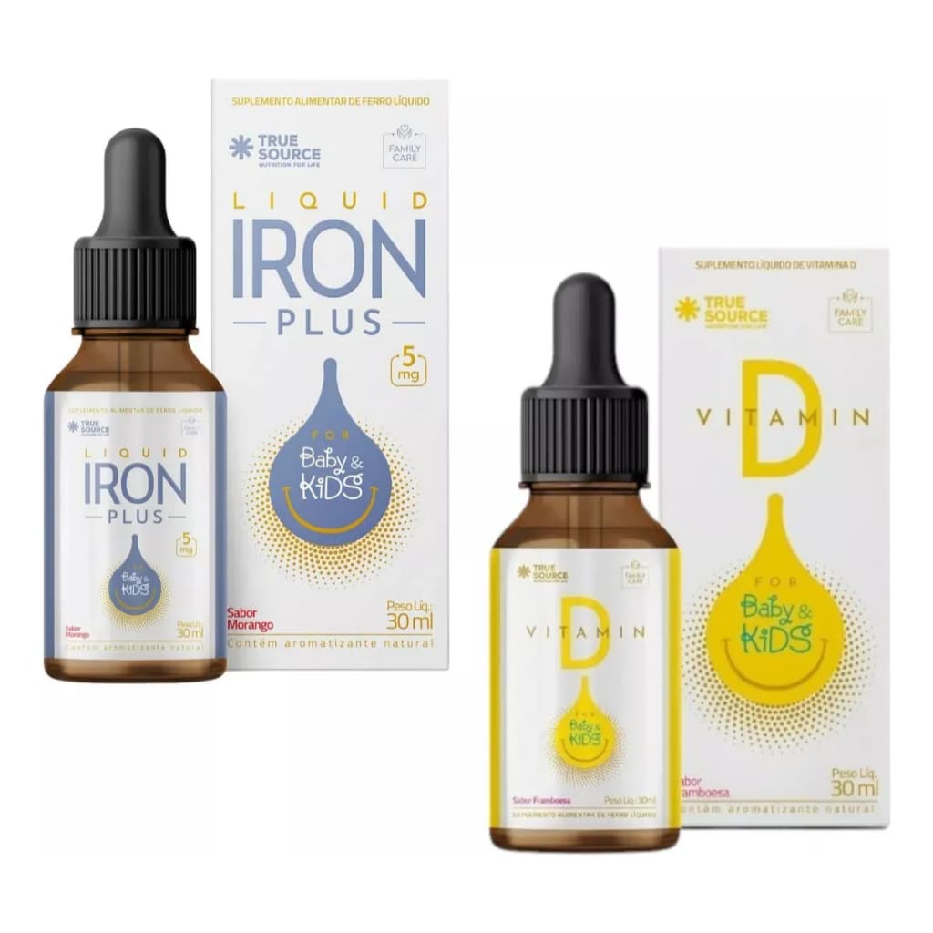 Kit Liquid Iron 30ml + Vitamina D 30ml - True Source Sem Sabor