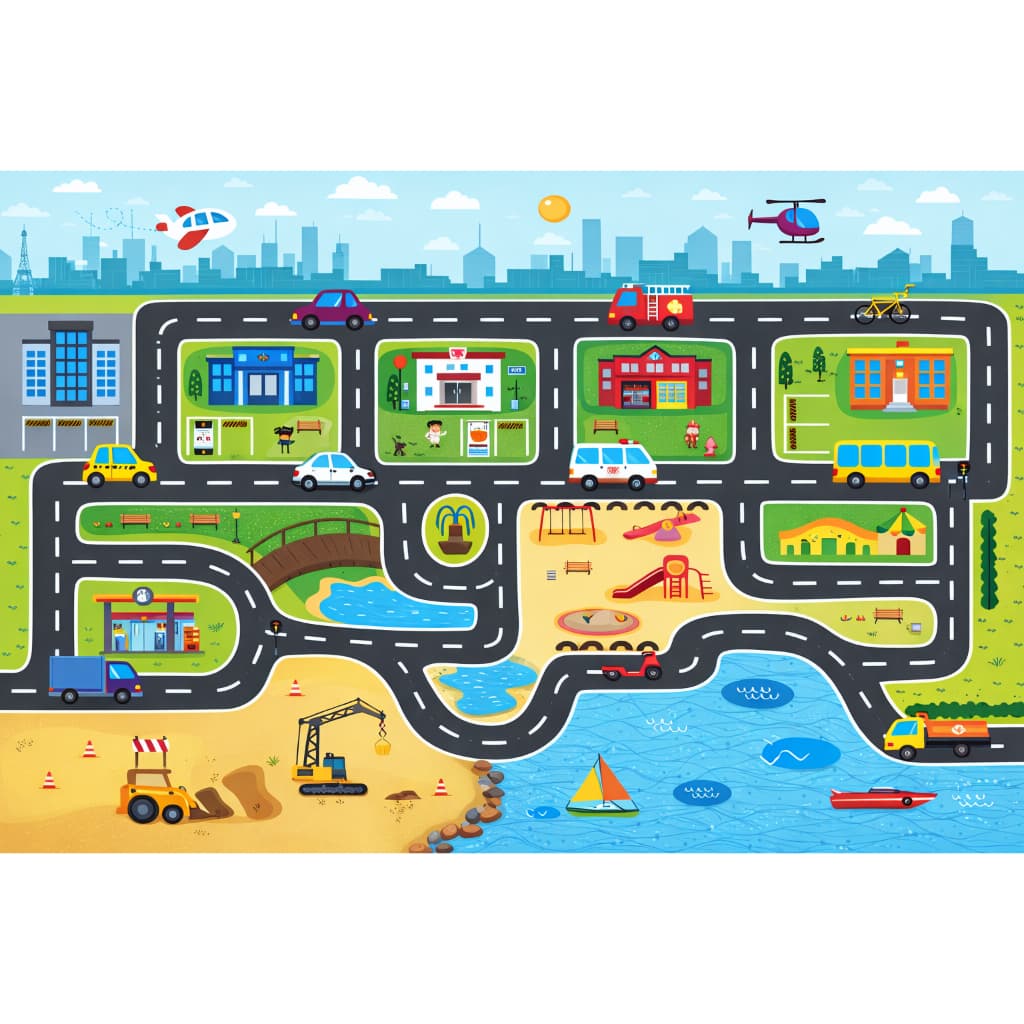 Pista de Corrida Carrinho Tapete em Lona Cidade Infantil 100x65