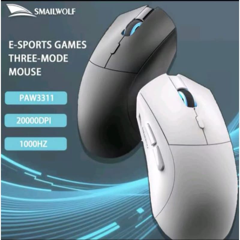 Mouse Gamer Smailwolf RS7 Sem Fio, Tri-Mode, Sensor PAW 3311, 1000Hz, 500mAh de Bateria