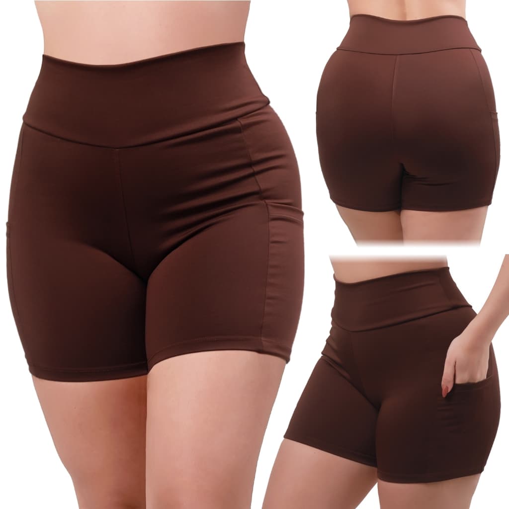 Short Bermuda Cintura Alta com Bolso Fitness Feminino Cintura Alta Academia