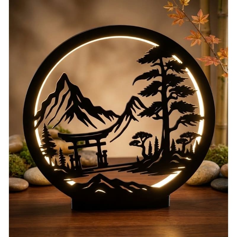 Luminária LED Decorativa Japonesa Zen - Paisagem Montanha em LED